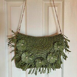 Urban Expressions Green Straw Crossbody Handbag Purse